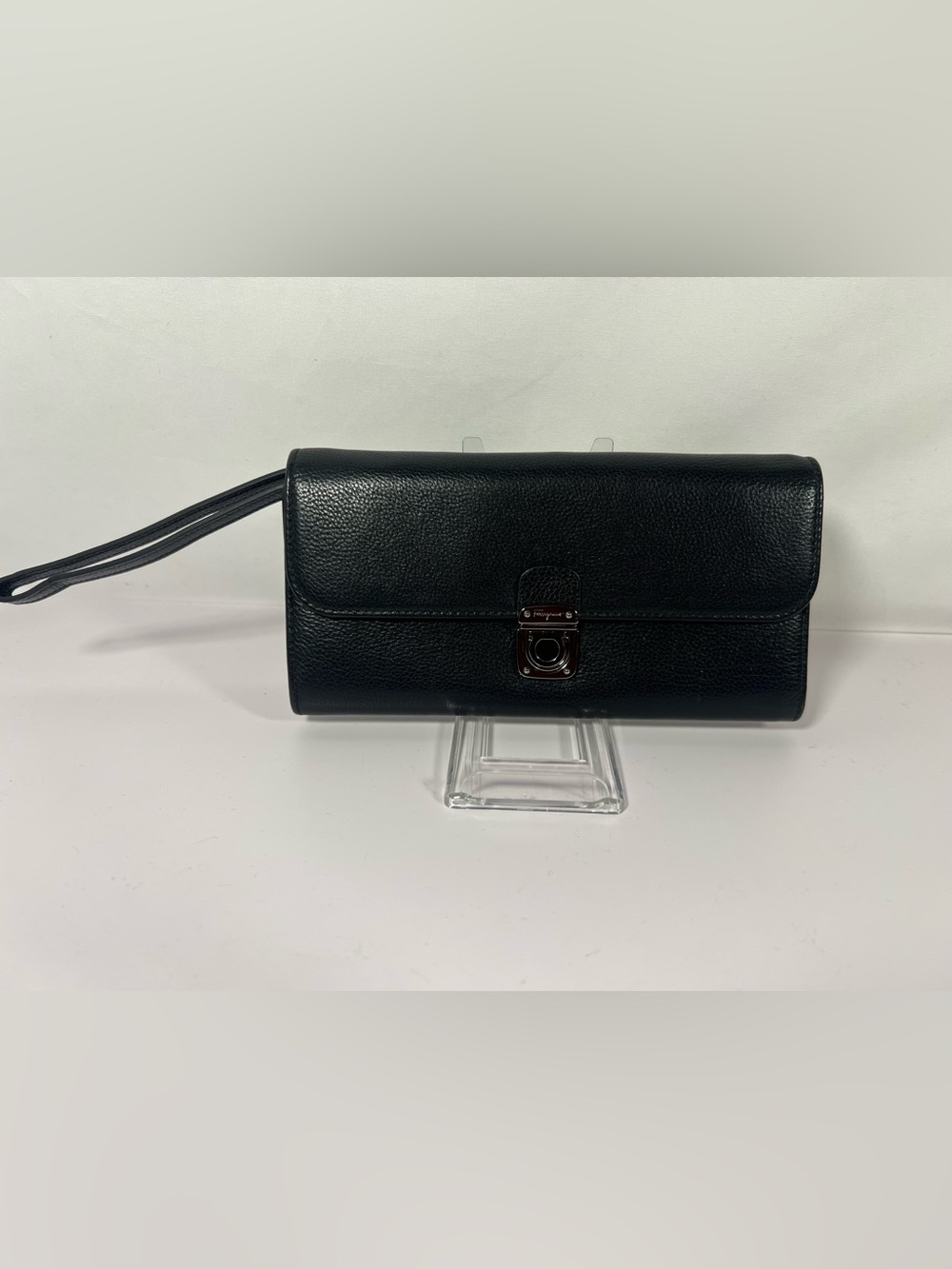 1202:  Ferragamo Gancini Pebbled Leather Continental Wristlet Wallet